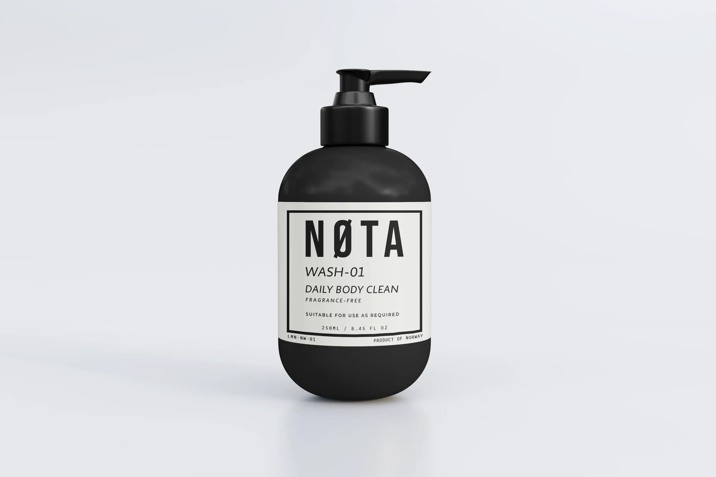 NØTA WASH-01, a 250ml pump bottle in matte black