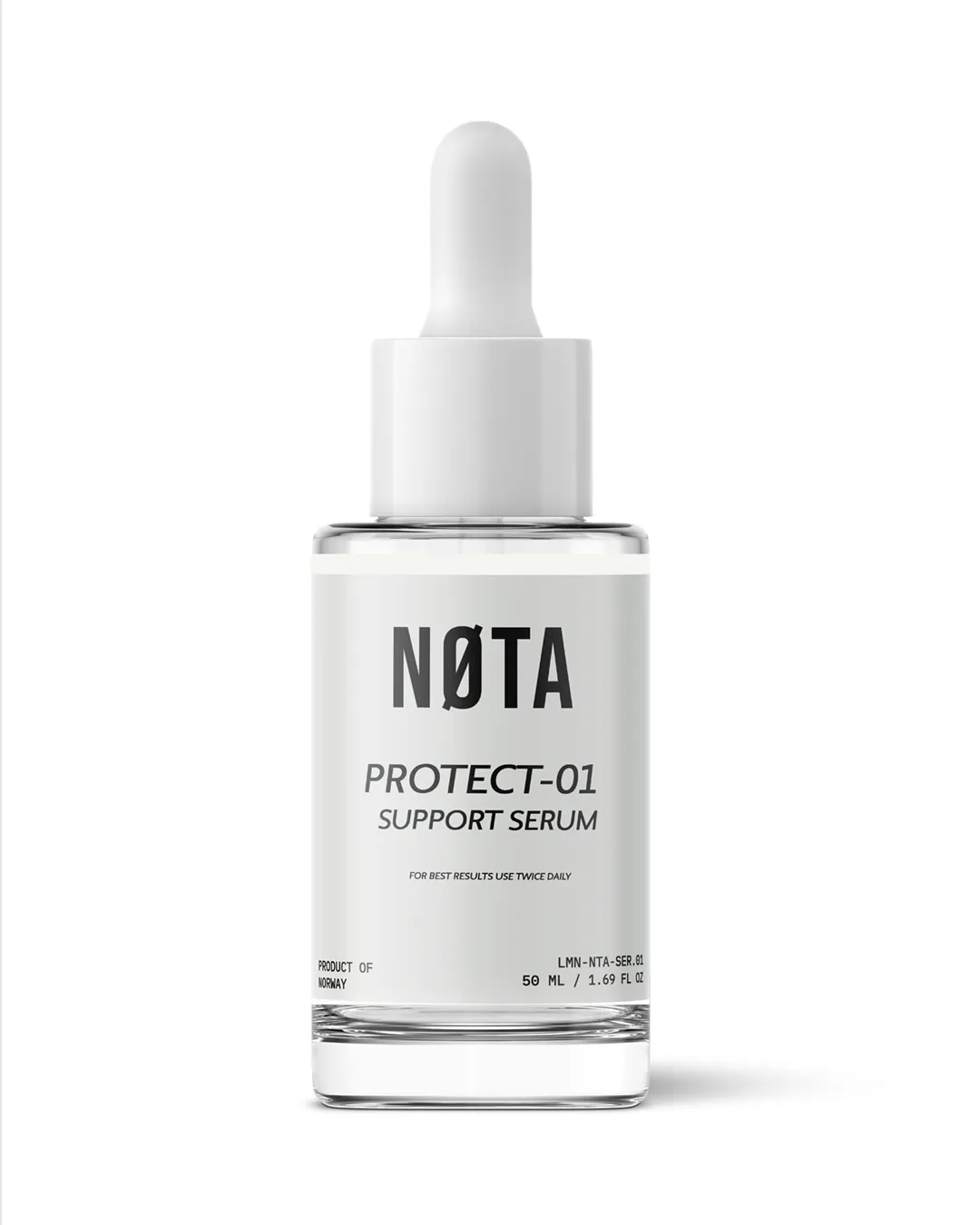 NØTA PROTECT-01 support serum, photographed on white